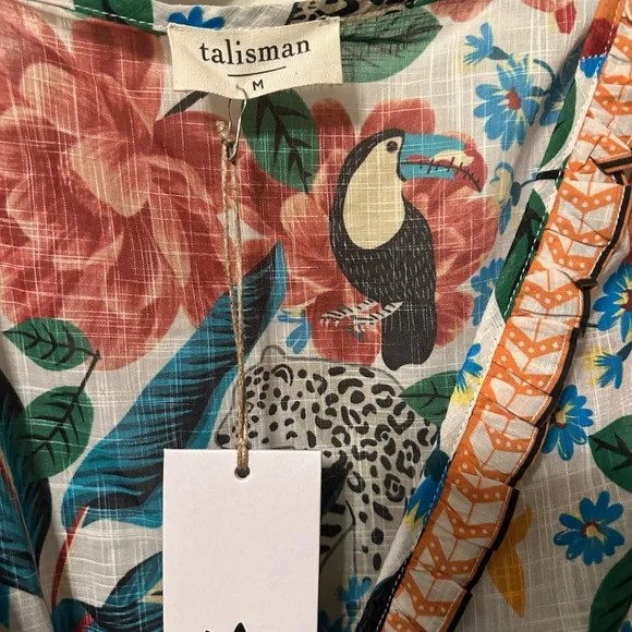 Talismán Red and Green Ruffled Midi Wrap Dress size M - Picture 3 of 5